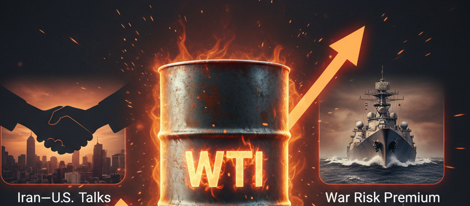 generate blog post image of this title ,Crude Oil Rebounds as Iran–U.S. Talks Revive War Risk Premium and Boost WTI Prices