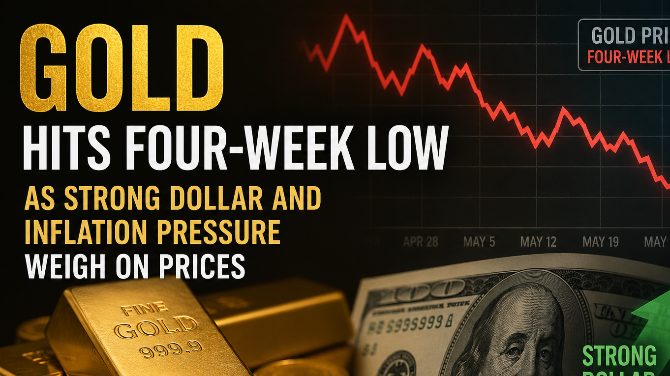 Gold Hits Four-Week Low as Strong Dollar and Inflation Pressure Weigh on Prices