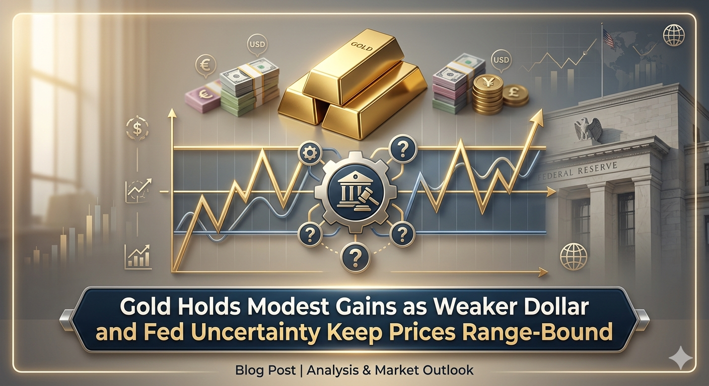 Gold Holds Modest Gains as Weaker Dollar and Fed Uncertainty Keep Prices Range-Bound