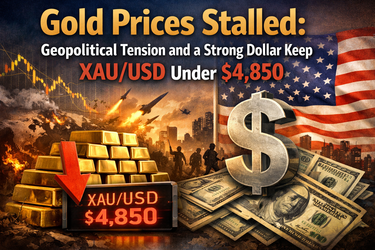 Gold Prices Stalled: Geopolitical Tension and a Strong Dollar Keep XAU/USD Under $4,850
