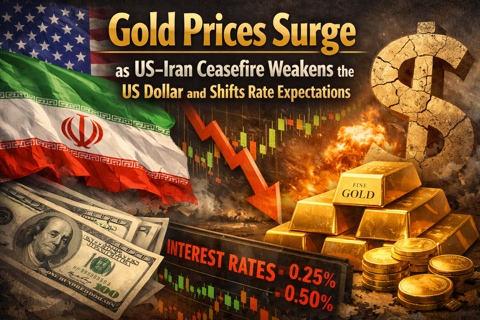Gold Prices Surge as US–Iran Ceasefire Weakens the US Dollar and Shifts Rate Expectations
