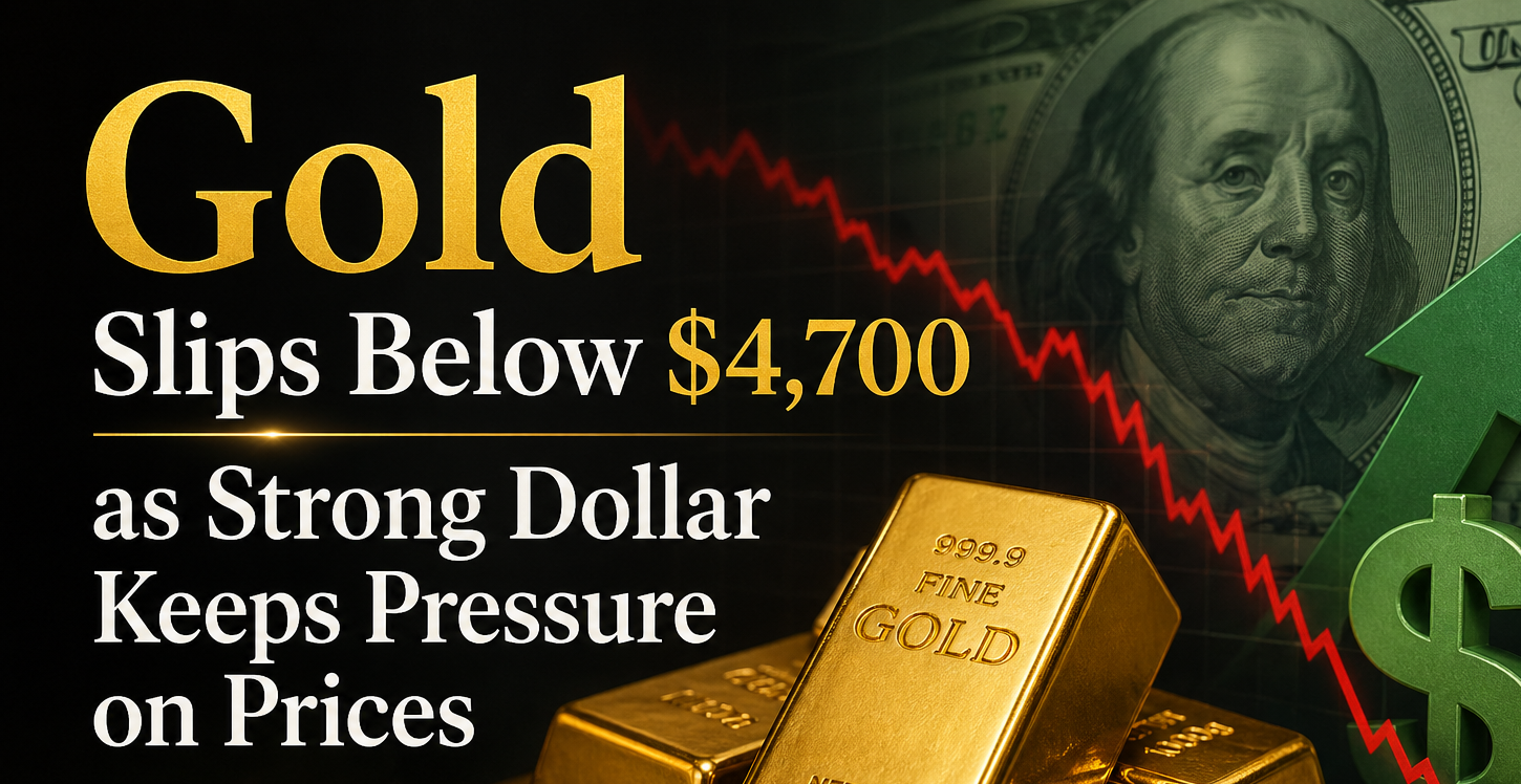 Gold Slips Below $4,700 as Strong Dollar Keeps Pressure on Prices