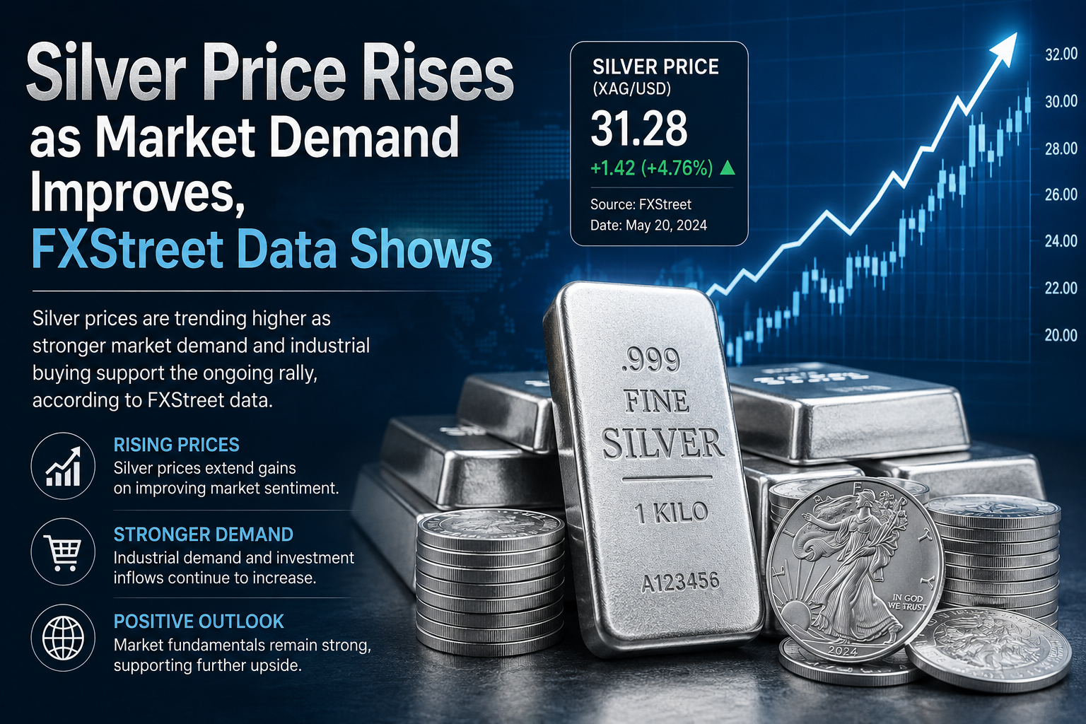 Silver Price Rises as Market Demand Improves, FXStreet Data Shows