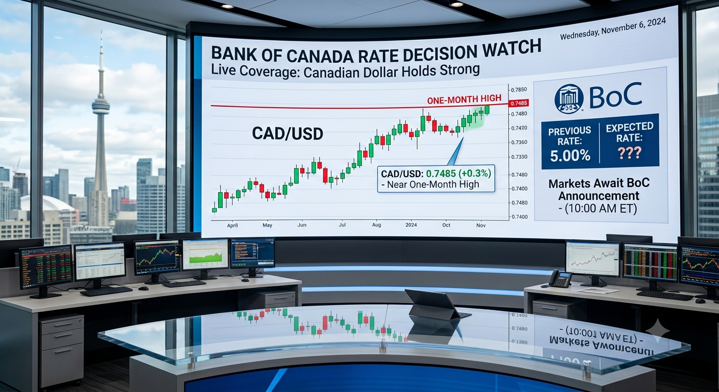 Canadian Dollar Holds Near One-Month High as Markets Await Bank of Canada Rate Decision