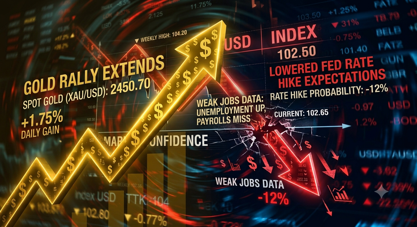 Gold Extends Rally as Weak US Jobs Data Lowers Fed Rate Hike Expectations