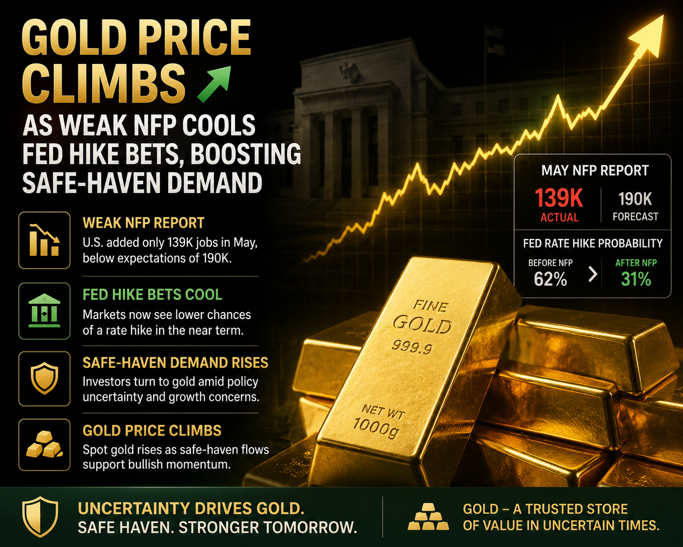Gold Price Climbs as Weak NFP Cools Fed Hike Bets, Boosting Safe-Haven DemandGold Price Climbs as Weak NFP Cools Fed Hike Bets, Boosting Safe-Haven Demand