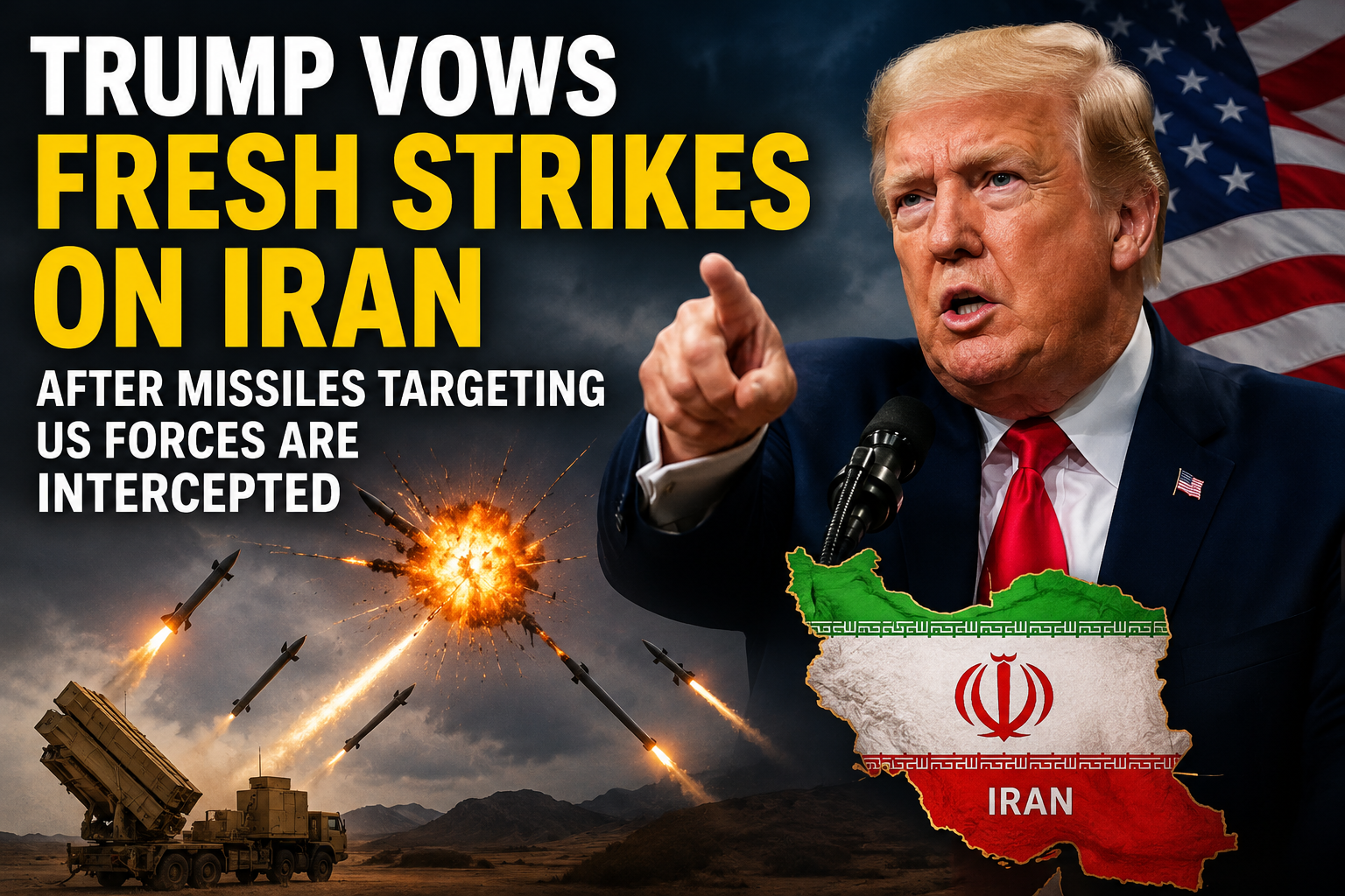 Trump Vows Fresh Strikes on Iran After Missiles Targeting US Forces Are Intercepted