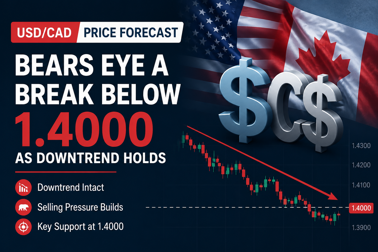USDCAD Price Forecast Bears Eye a Break Below 1.4000 as Downtrend Holds