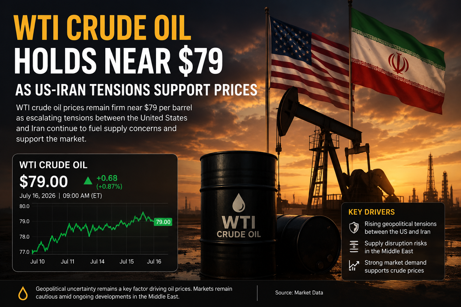 WTI Crude Oil Holds Near $79 as US-Iran Tensions Support Prices