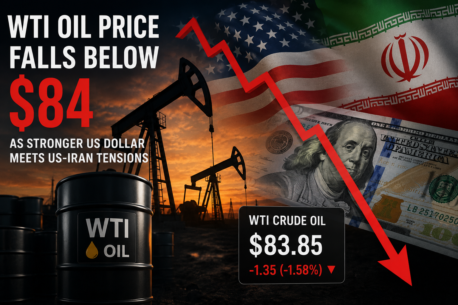 WTI Oil Price Falls Below $84 as Stronger US Dollar Meets US-Iran Tensions