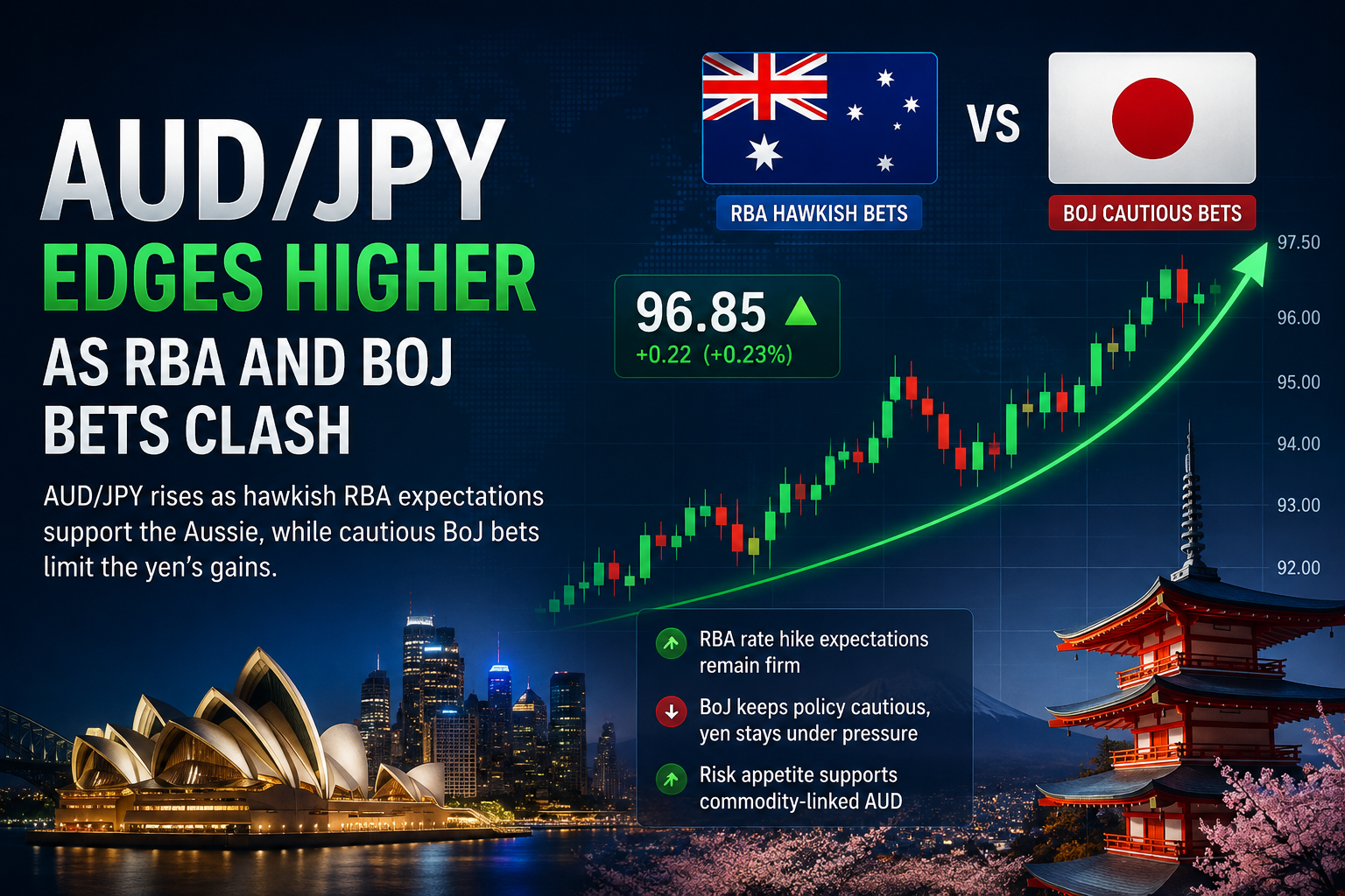 AUDJPY Edges Higher as RBA and BoJ Bets Clash