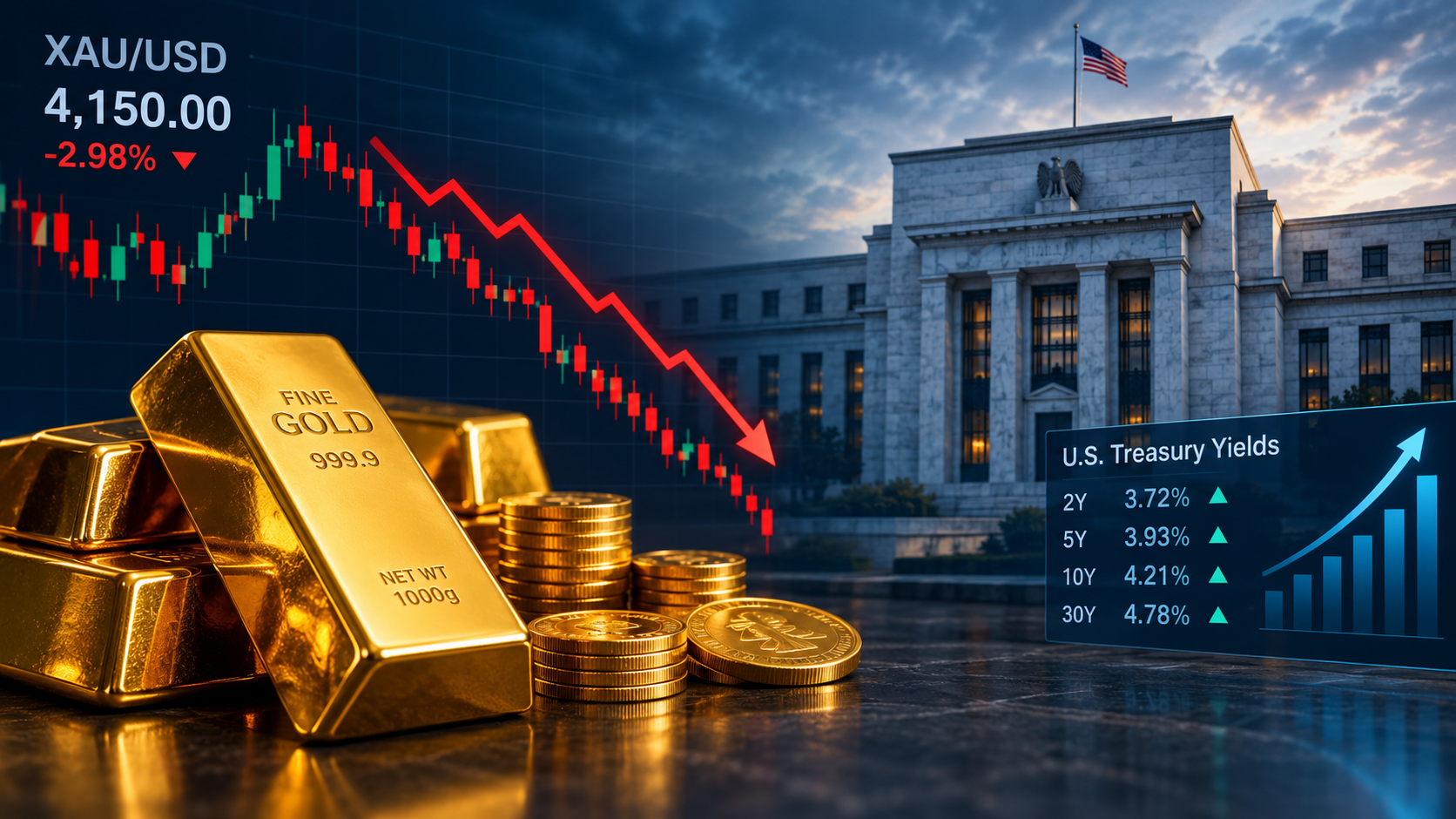 Gold Price Falls Nearly 3% as Fed Rate-Hike Bets and Treasury Yields Rise