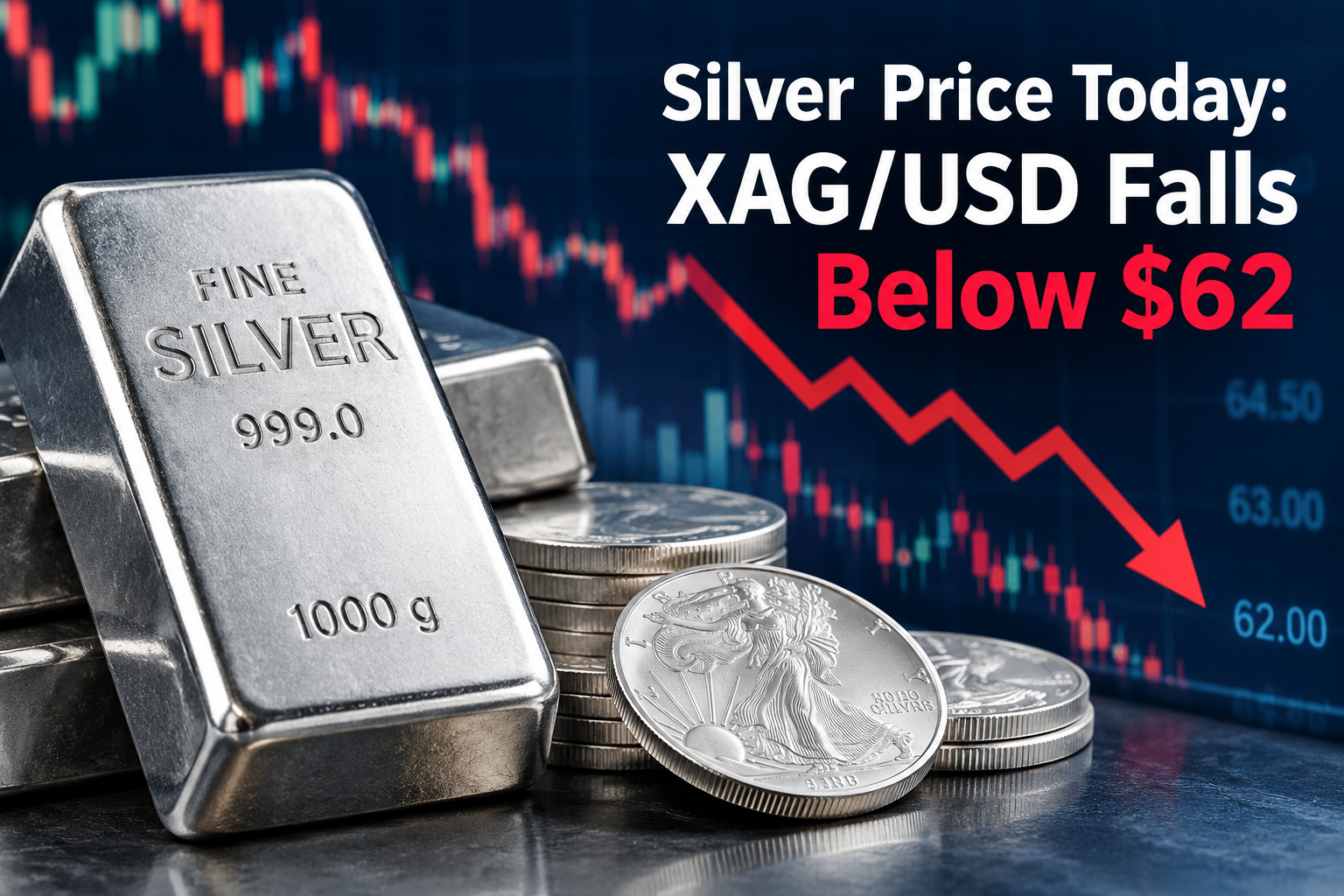 Silver Price Today XAGUSD Falls Below $62