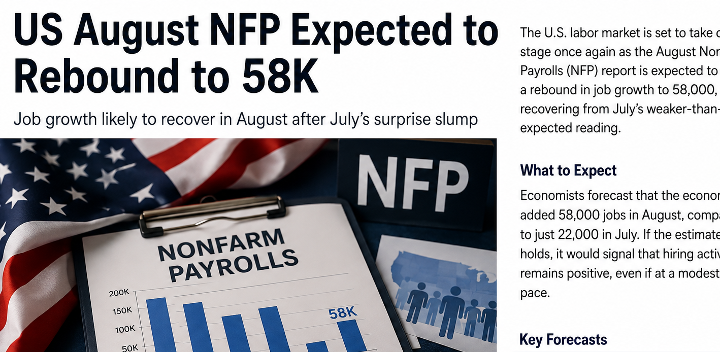 US August NFP Expected to Rebound to 58K