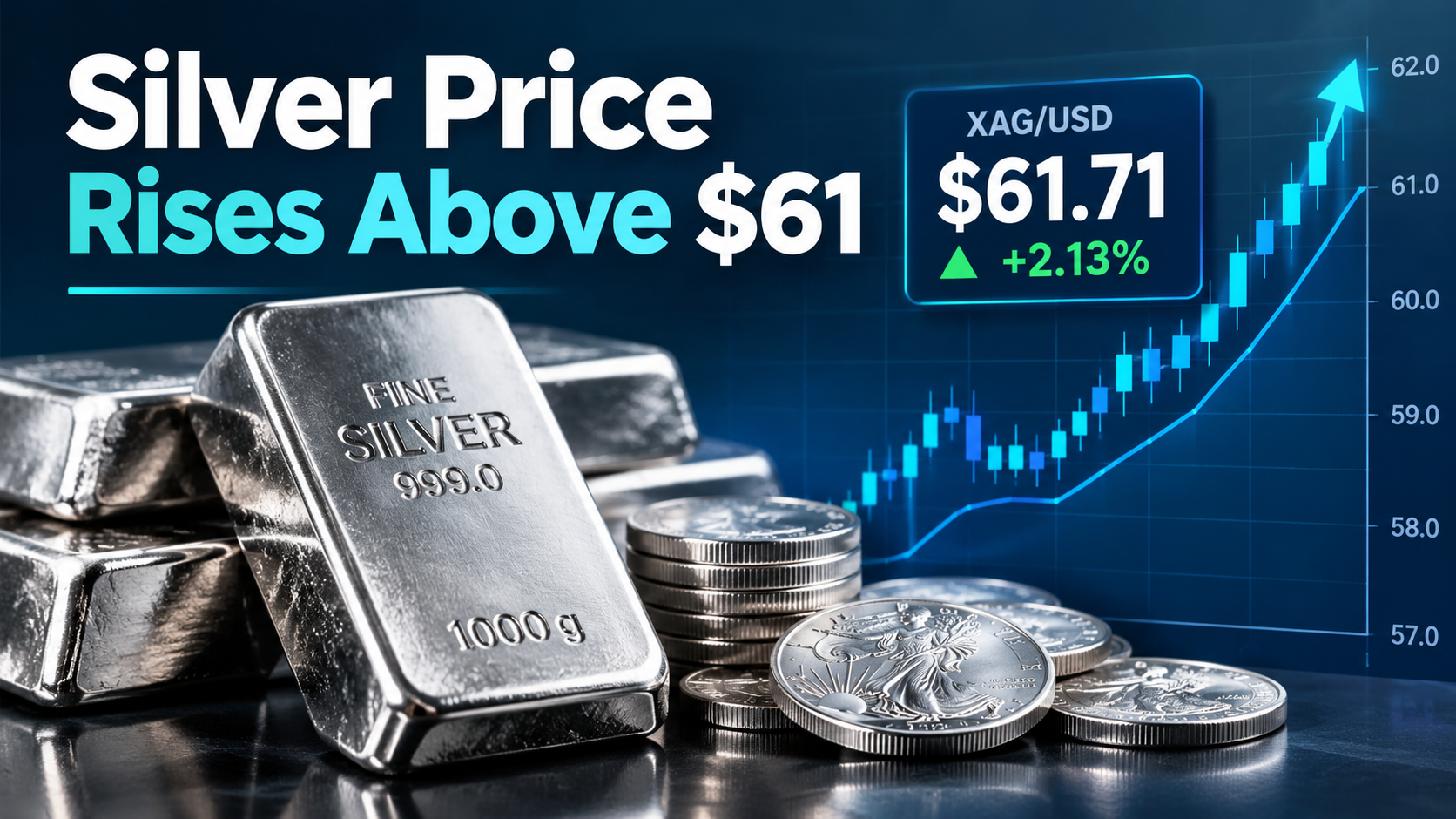 Silver Price Rises Above $61
