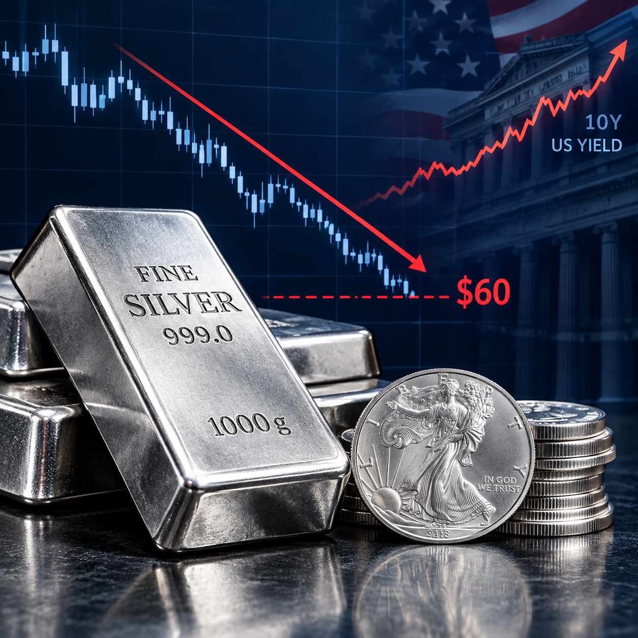 Silver Price Slips Near $60 as US Yields Surge